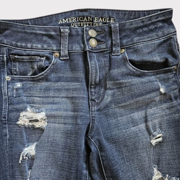 AMERICAN EAGLE 360 Super Super Stretch Distressed Jeans Ladies Size 4 Cropped - Picture 3 of 7